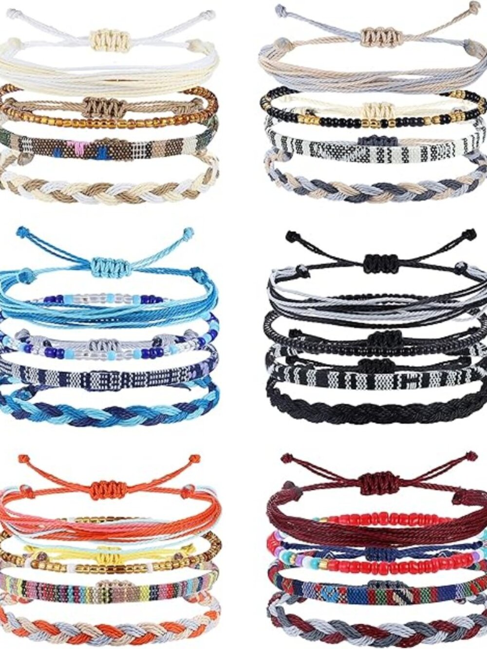 24 Pcs Boho Surfer Bracelet Anklet Adjustable Beaded Anklets Handmade